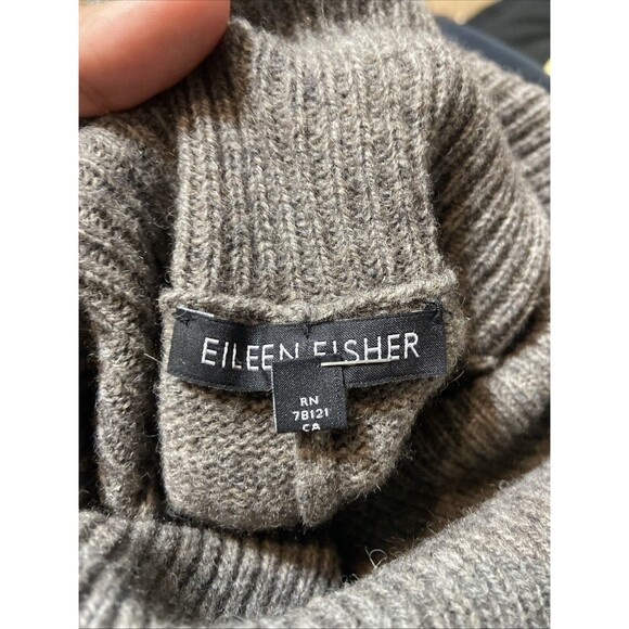 Eileen Fisher Yak Wool Turtleneck Poncho Sweater Gray Striped Cape M/L - Picture 7 of 7
